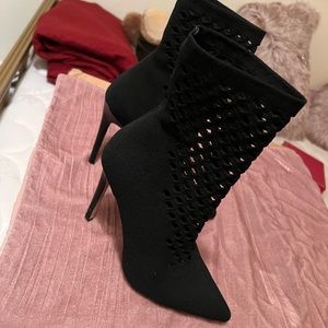 Black netted high booties
